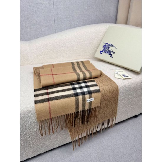 Top AAAAA Replica Burberry Reversible Cashmere Scarf with Check and B Shield, Archive Beige 30 x 168 cm Clone Cheap