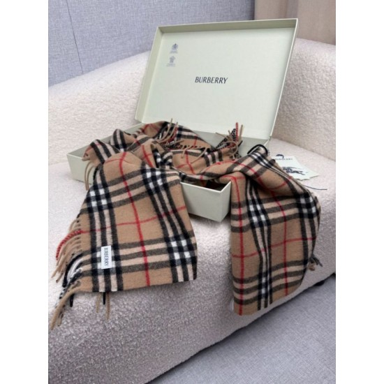 Top AAAAA Replica Burberry Classic Check Cashmere Scarf, Brown 30 x 155 cm Clone Cheap