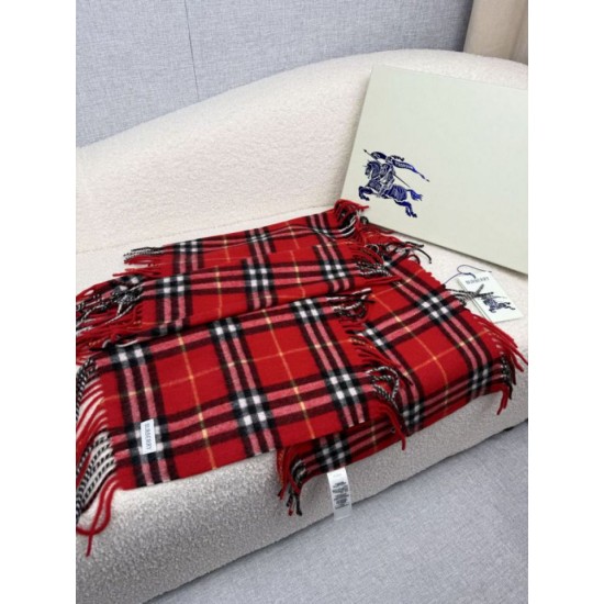 Top AAAAA Replica Burberry Classic Check Cashmere Scarf, Red 30 x 155 cm Clone Cheap