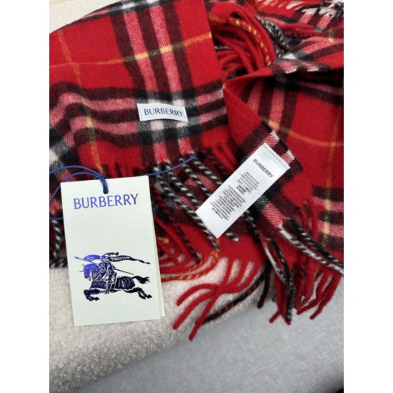 Top AAAAA Replica Burberry Classic Check Cashmere Scarf, Red 30 x 155 cm Clone Cheap