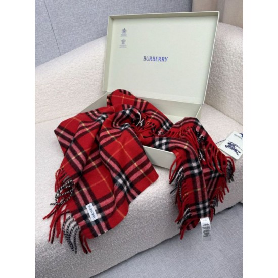 Top AAAAA Replica Burberry Classic Check Cashmere Scarf, Red 30 x 155 cm Clone Cheap