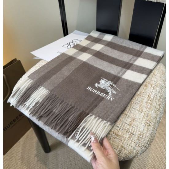 Top AAAAA Replica Burberry Classic Check Cashmere Scarf, Grey 30 x 180 cm Clone Cheap