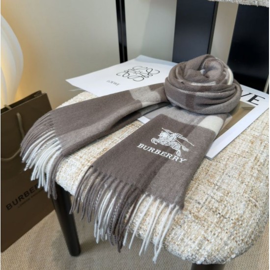 Top AAAAA Replica Burberry Classic Check Cashmere Scarf, Grey 30 x 180 cm Clone Cheap
