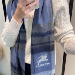 Top AAAAA Replica Burberry Classic Check Cashmere Scarf, Blue 30 x 180 cm Clone Cheap