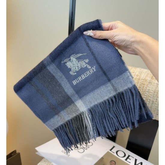 Top AAAAA Replica Burberry Classic Check Cashmere Scarf, Blue 30 x 180 cm Clone Cheap