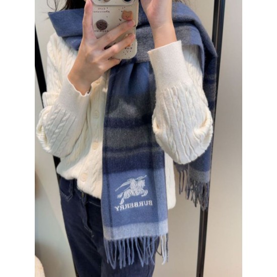 Top AAAAA Replica Burberry Classic Check Cashmere Scarf, Blue 30 x 180 cm Clone Cheap