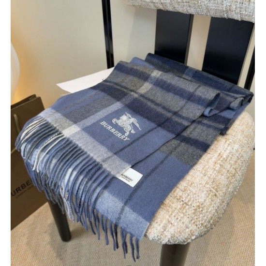 Top AAAAA Replica Burberry Classic Check Cashmere Scarf, Blue 30 x 180 cm Clone Cheap