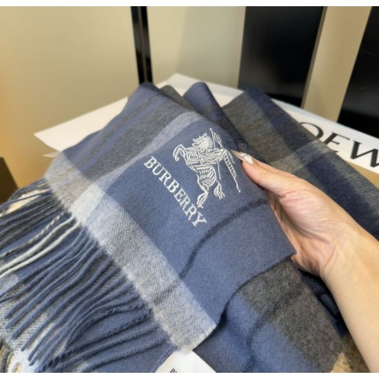 Top AAAAA Replica Burberry Classic Check Cashmere Scarf, Blue 30 x 180 cm Clone Cheap