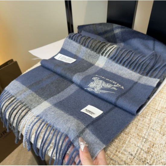Top AAAAA Replica Burberry Classic Check Cashmere Scarf, Blue 30 x 180 cm Clone Cheap