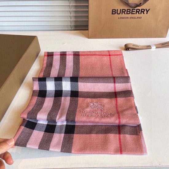 Top AAAAA Replica Burberry Classic Check Scarf Cashmere Pink 70 x 200 Clone Cheap