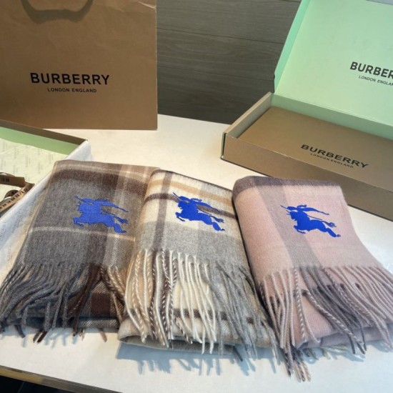 Top AAAAA Replica Reversible Cashmere Scarf with EKD Burberry Check Pattern 30 x 200 Gray Clone Cheap