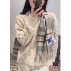 Top AAAAA Replica Reversible Cashmere Scarf with EKD Burberry Check Pattern 30 x 200 Gray Clone Cheap