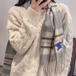 Top AAAAA Replica Reversible Cashmere Scarf with EKD Burberry Check Pattern 30 x 200 Gray Clone Cheap
