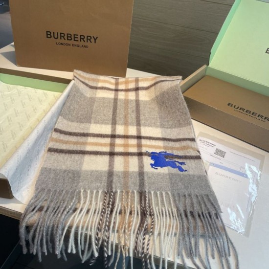 Top AAAAA Replica Reversible Cashmere Scarf with EKD Burberry Check Pattern 30 x 200 Gray Clone Cheap