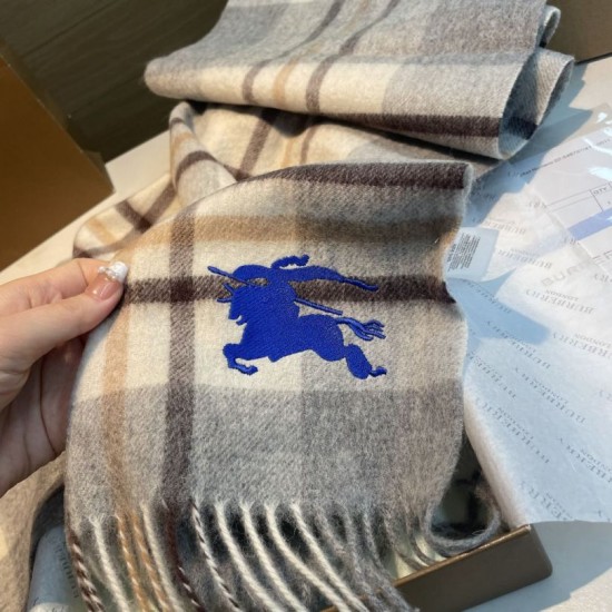 Top AAAAA Replica Reversible Cashmere Scarf with EKD Burberry Check Pattern 30 x 200 Gray Clone Cheap