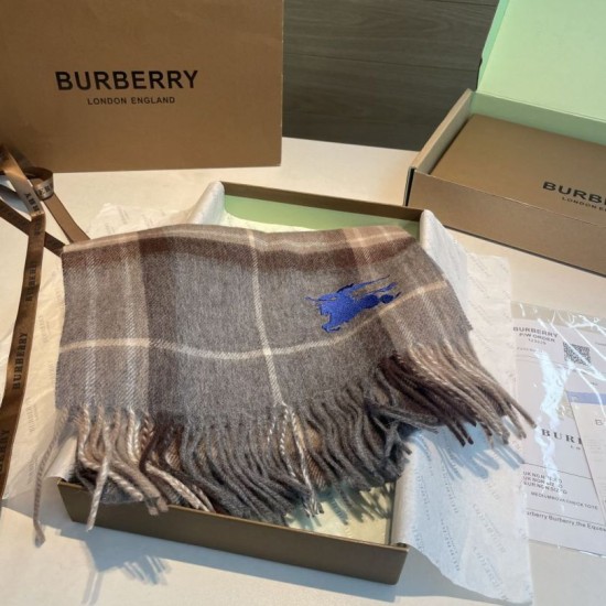 Top AAAAA Replica Reversible Cashmere Scarf with EKD Burberry Check Pattern 30 x 200 Camel Clone Cheap
