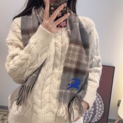Top AAAAA Replica Reversible Cashmere Scarf with EKD Burberry Check Pattern 30 x 200 Camel Clone Cheap