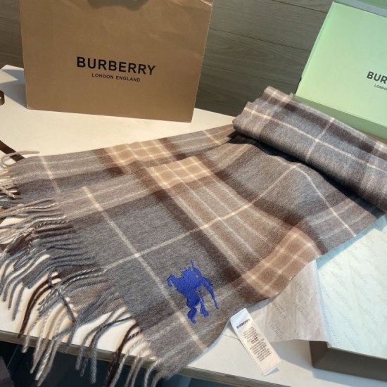 Top AAAAA Replica Reversible Cashmere Scarf with EKD Burberry Check Pattern 30 x 200 Camel Clone Cheap