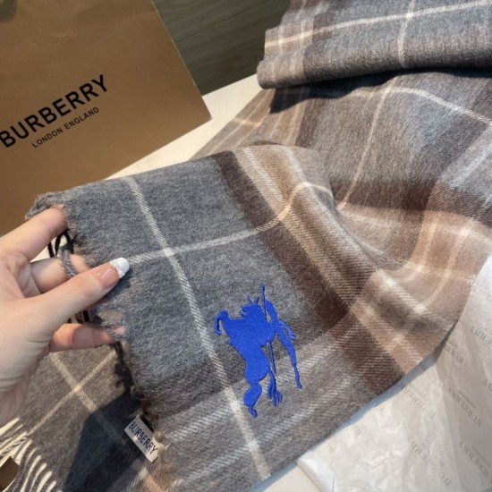 Top AAAAA Replica Reversible Cashmere Scarf with EKD Burberry Check Pattern 30 x 200 Camel Clone Cheap