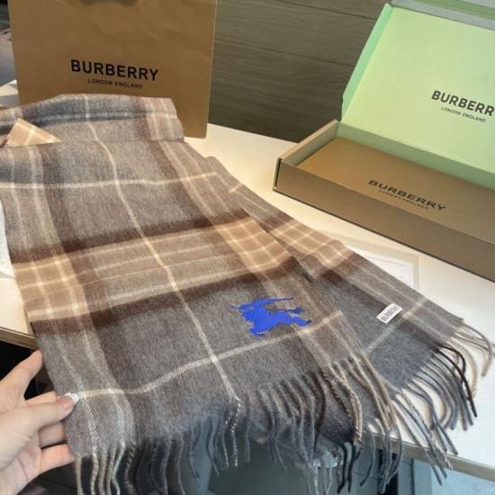 Top AAAAA Replica Reversible Cashmere Scarf with EKD Burberry Check Pattern 30 x 200 Camel Clone Cheap