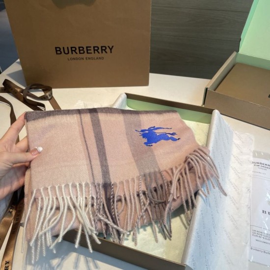 Top AAAAA Replica Reversible Cashmere Scarf with EKD Burberry Check Pattern 30 x 200 Pink Clone Cheap