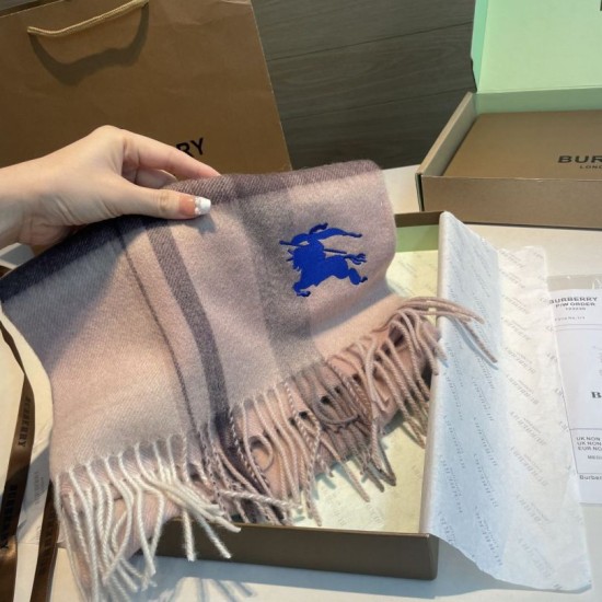 Top AAAAA Replica Reversible Cashmere Scarf with EKD Burberry Check Pattern 30 x 200 Pink Clone Cheap