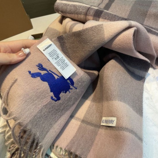 Top AAAAA Replica Reversible Cashmere Scarf with EKD Burberry Check Pattern 30 x 200 Pink Clone Cheap