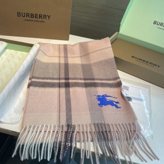 Top AAAAA Replica Reversible Cashmere Scarf with EKD Burberry Check Pattern 30 x 200 Pink Clone Cheap