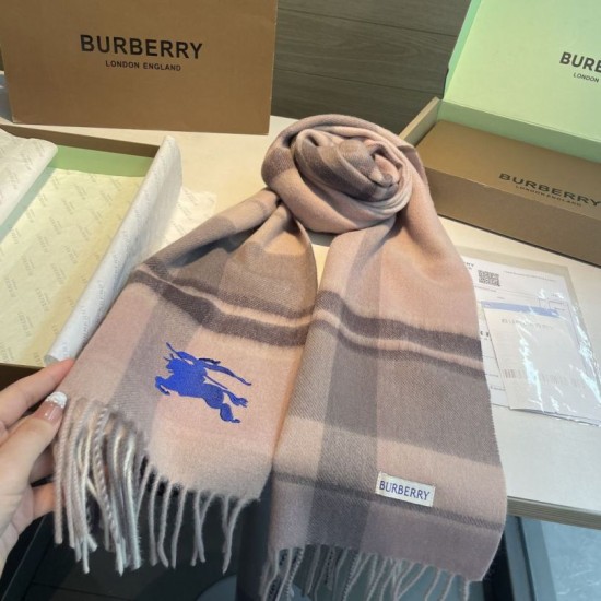 Top AAAAA Replica Reversible Cashmere Scarf with EKD Burberry Check Pattern 30 x 200 Pink Clone Cheap