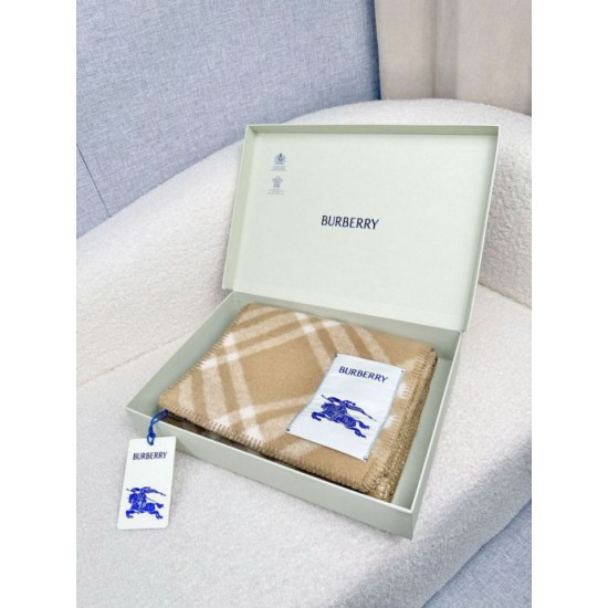 Top AAAAA Replica Burberry Check Wool Scarf/Blanket with Equestrian Label 30 x 180 Beige Clone Cheap