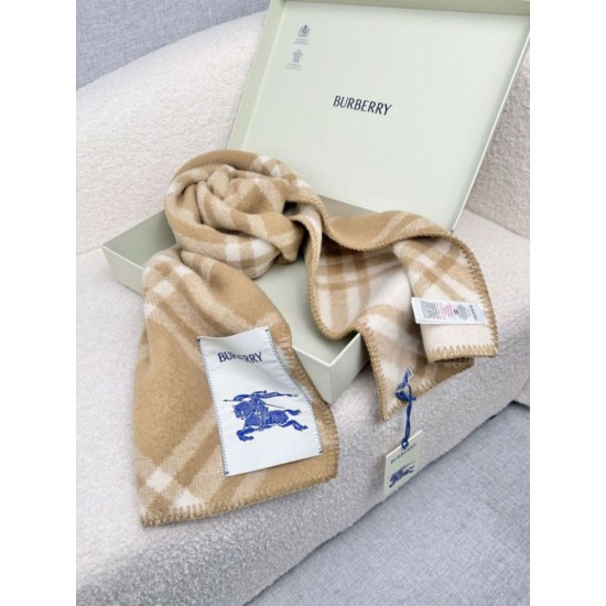 Top AAAAA Replica Burberry Check Wool Scarf/Blanket with Equestrian Label 30 x 180 Beige Clone Cheap