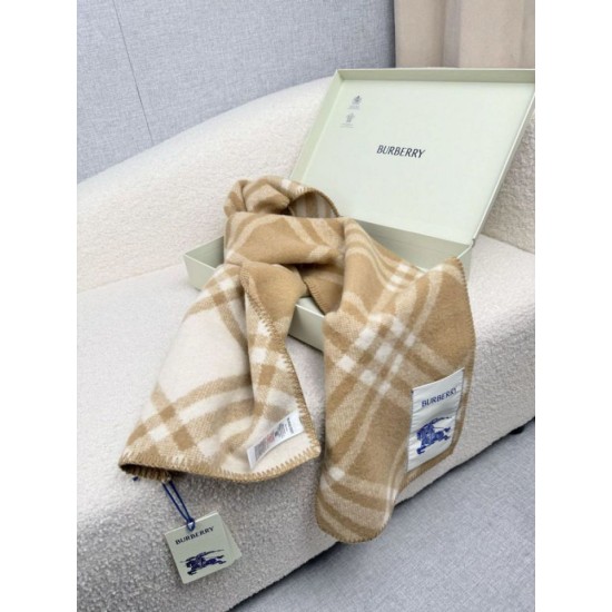 Top AAAAA Replica Burberry Check Wool Scarf/Blanket with Equestrian Label 30 x 180 Beige Clone Cheap