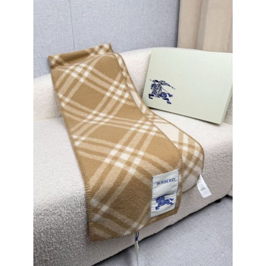 Top AAAAA Replica Burberry Check Wool Scarf/Blanket with Equestrian Label 30 x 180 Beige Clone Cheap