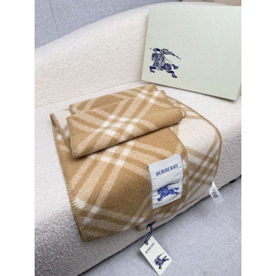 Top AAAAA Replica Burberry Check Wool Scarf/Blanket with Equestrian Label 30 x 180 Beige Clone Cheap