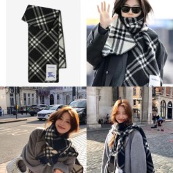 Top AAAAA Replica Burberry Equestrian Label Check Wool Scarf/Blanket, 30 x 180 cm, Black Clone Cheap