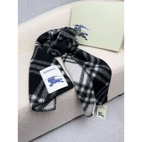 Top AAAAA Replica Burberry Equestrian Label Check Wool Scarf/Blanket, 30 x 180 cm, Black Clone Cheap