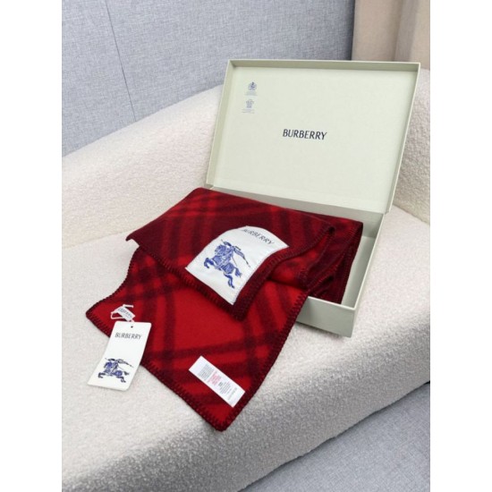 Top AAAAA Replica Burberry Check Wool Scarf/Blanket with Equestrian Label 30 x 180 Red Clone Cheap