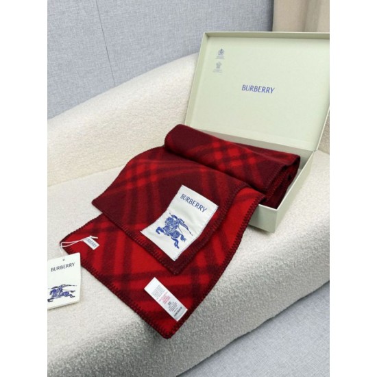 Top AAAAA Replica Burberry Check Wool Scarf/Blanket with Equestrian Label 30 x 180 Red Clone Cheap