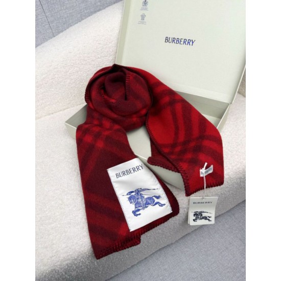 Top AAAAA Replica Burberry Check Wool Scarf/Blanket with Equestrian Label 30 x 180 Red Clone Cheap