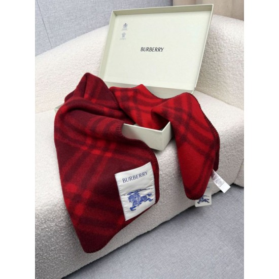Top AAAAA Replica Burberry Check Wool Scarf/Blanket with Equestrian Label 30 x 180 Red Clone Cheap