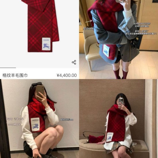 Top AAAAA Replica Burberry Check Wool Scarf/Blanket with Equestrian Label 30 x 180 Red Clone Cheap