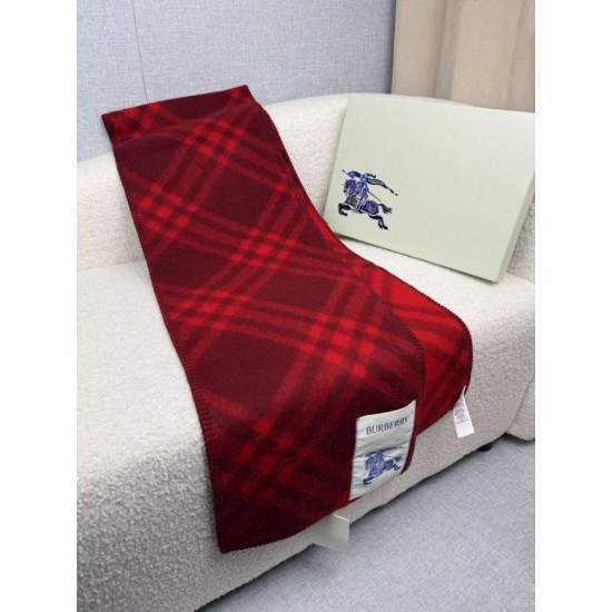 Top AAAAA Replica Burberry Check Wool Scarf/Blanket with Equestrian Label 30 x 180 Red Clone Cheap