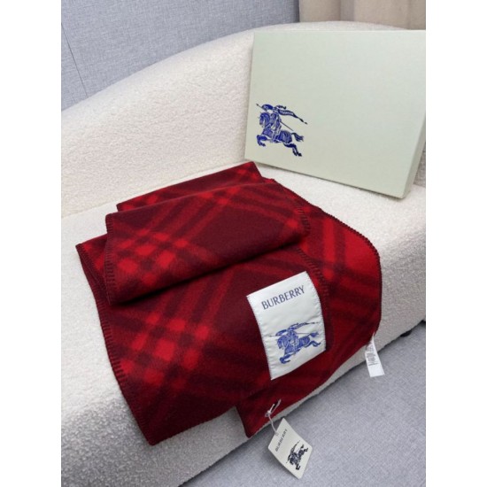 Top AAAAA Replica Burberry Check Wool Scarf/Blanket with Equestrian Label 30 x 180 Red Clone Cheap