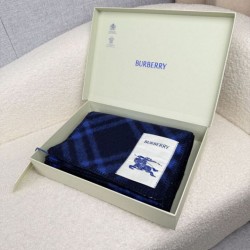 Top AAAAA Replica Burberry Check Wool Scarf/Blanket with Equestrian Label 30 x 180 Blue Clone Cheap