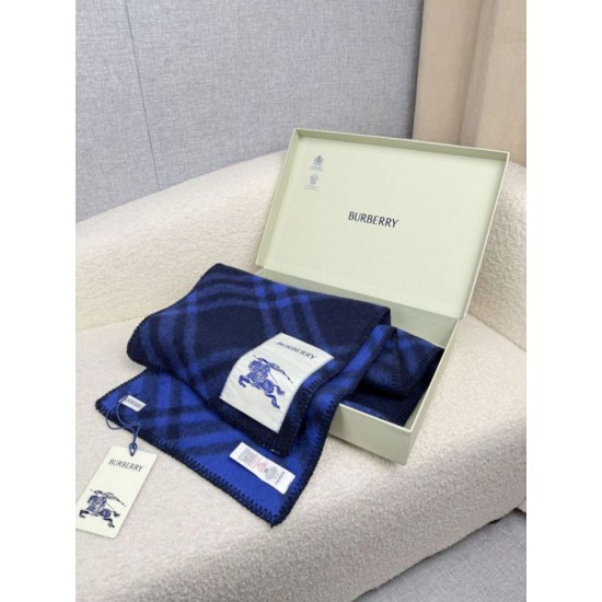 Fake Burberry Check Wool Scarf/Blanket with Equestrian Label 30 x 180 Blue Replica Top AAAAA Replica Burberry Check Wool Scarf/Blanket with Equestrian Label 30 x 180 Blue Clone Cheap