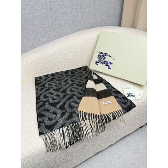 Top AAAAA Replica Burberry Reversible TB Cashmere/Wool Check Scarf, 30 x 180 cm, Black/Brown Clone Cheap