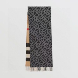Top AAAAA Replica Burberry Reversible TB Cashmere/Wool Check Scarf, 30 x 180 cm, Black/Brown Clone Cheap