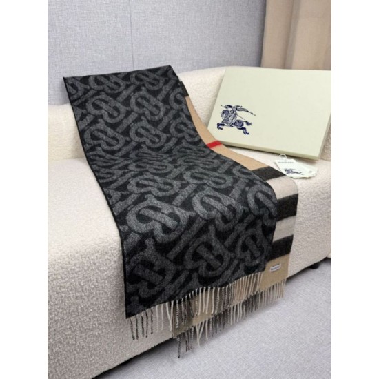 Top AAAAA Replica Burberry Reversible TB Cashmere/Wool Check Scarf, 30 x 180 cm, Black/Brown Clone Cheap