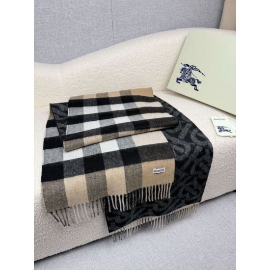 Top AAAAA Replica Burberry Reversible TB Cashmere/Wool Check Scarf, 30 x 180 cm, Black/Brown Clone Cheap