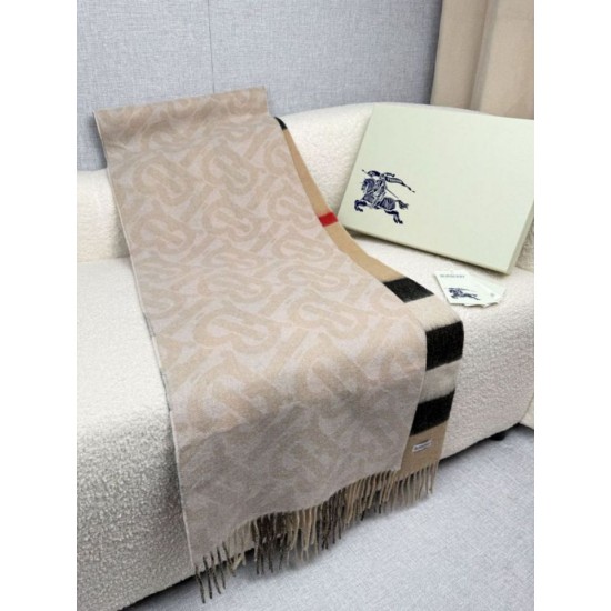 Top AAAAA Replica Burberry Reversible TB Cashmere/Wool Check Scarf, 30 x 180 cm, Beige/Brown Clone Cheap